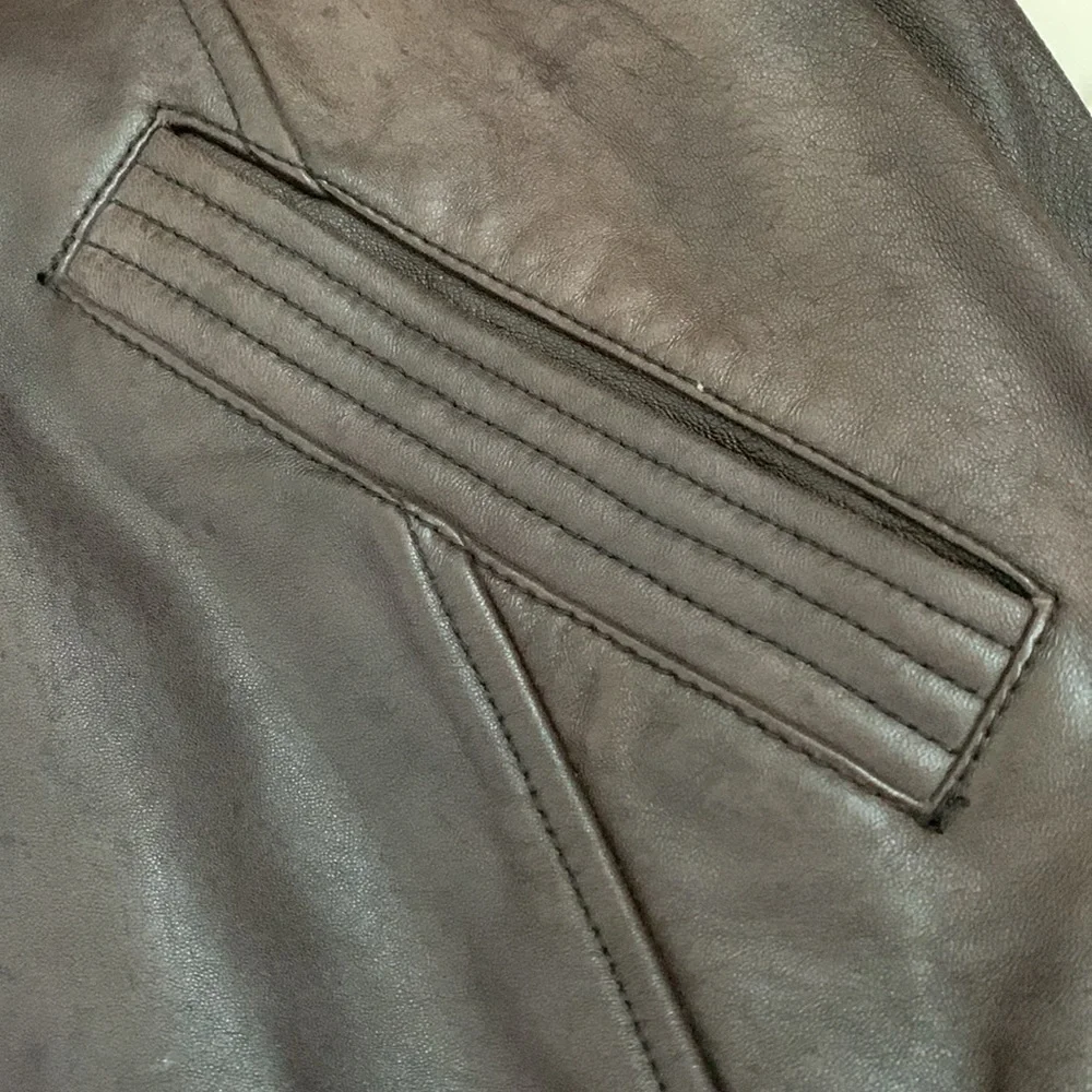 Faith Connexion Designer Men’s Brown Leather Studded Biker Bomber Jacket